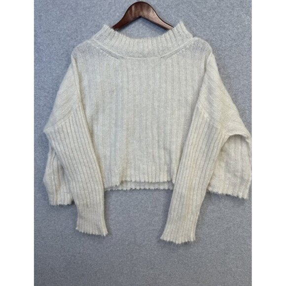 Free People Alpaca Blend Slouchy Oversized Sweater Cream Cowl Neck Fluffy Sz XS - Picture 2 of 16